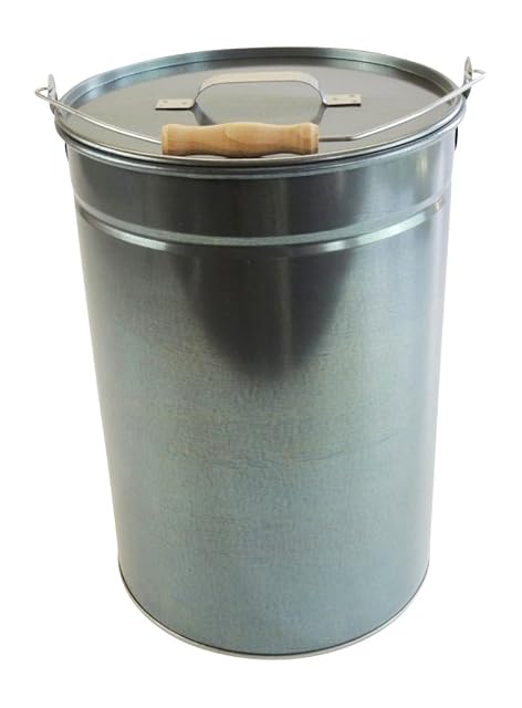 A tall 25 litre galvanised ash bucket with a lid, 41 centimetres high