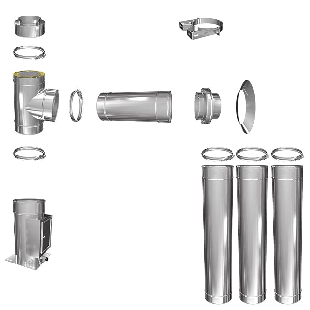 A four and a half metre double-walled stainless chimney kit of 150 millimetres