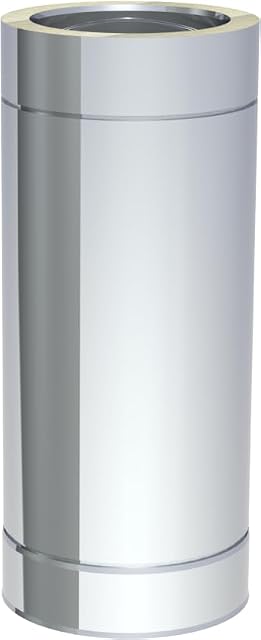 A 500 millimetre double-walled stainless chimney length element with a clamping band