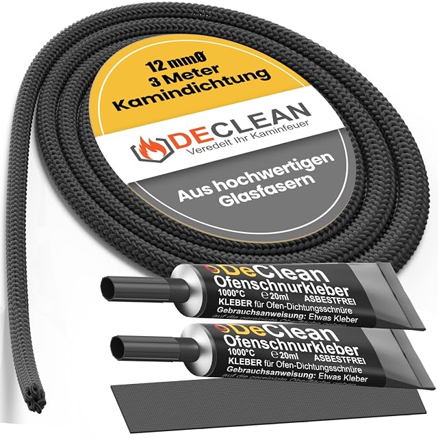 A three-metre 12 millimetre stove door cord with a 40 ml tube of high-temperature adhesive and an end tape