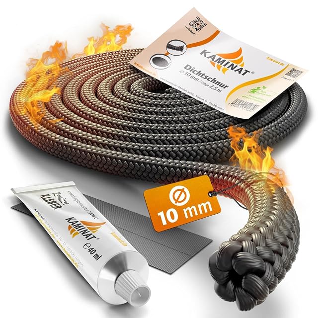 A 2.5 metre round stove door cord of 6 millimetres supplied with a tube of heat-resistant adhesive