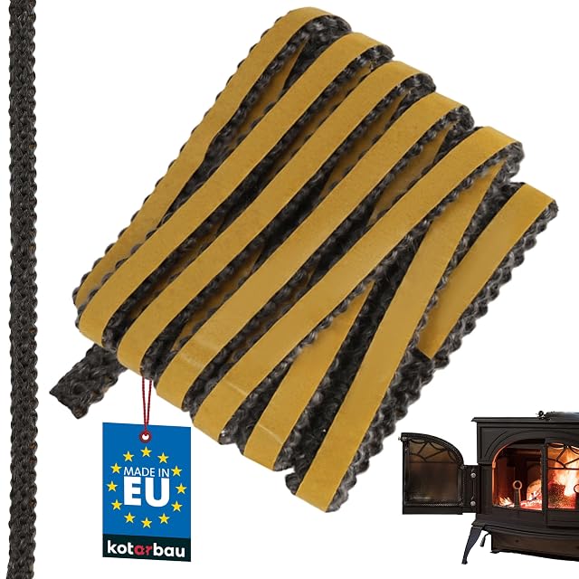 A 2.5 metre roll of black self-adhesive flat glass fibre stove seal, 10 by 4 millimetres