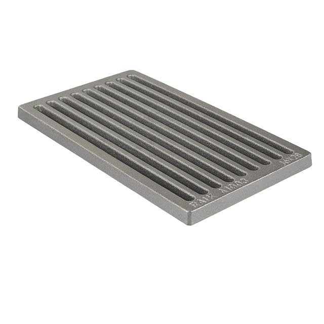 A rectangular anthracite cast iron fire grate measuring 28.1 by 16.5 centimetres