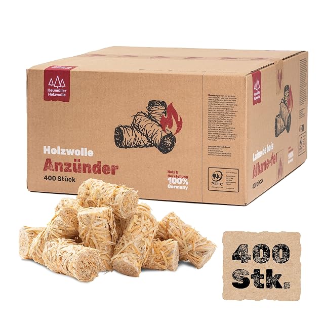 A plastic-free pack of four hundred wood wool and wax firelighters