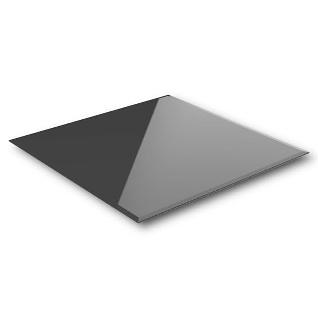 A black 6 mm toughened glass floor plate for a stove, 80 by 80 centimetres with a facet-ground edge