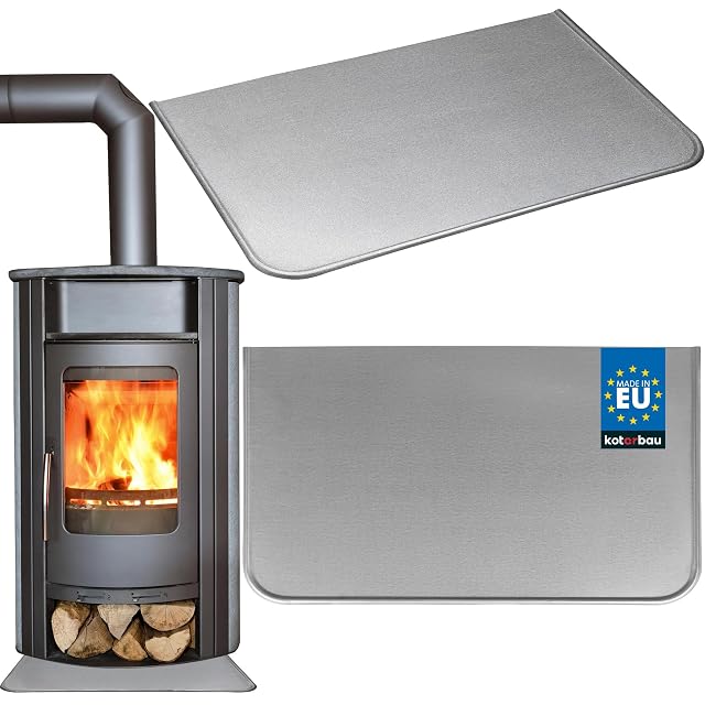 A silver galvanised steel floor plate for a stove, 40 by 60 centimetres and one millimetre thick