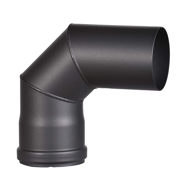 A black 90 degree pellet stove pipe elbow of 80 millimetres with a fitted rubber seal