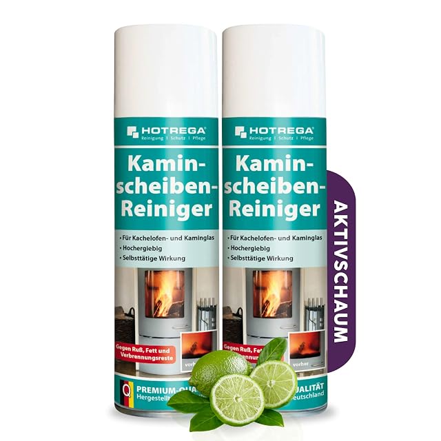 Two Hotrega 300 millilitre cans of active-foam stove glass cleaner