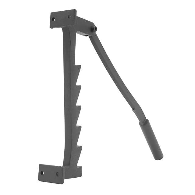 Black GDSKR lever kindling splitter with a soft-gripped handle and a gravity blade over a wooden base