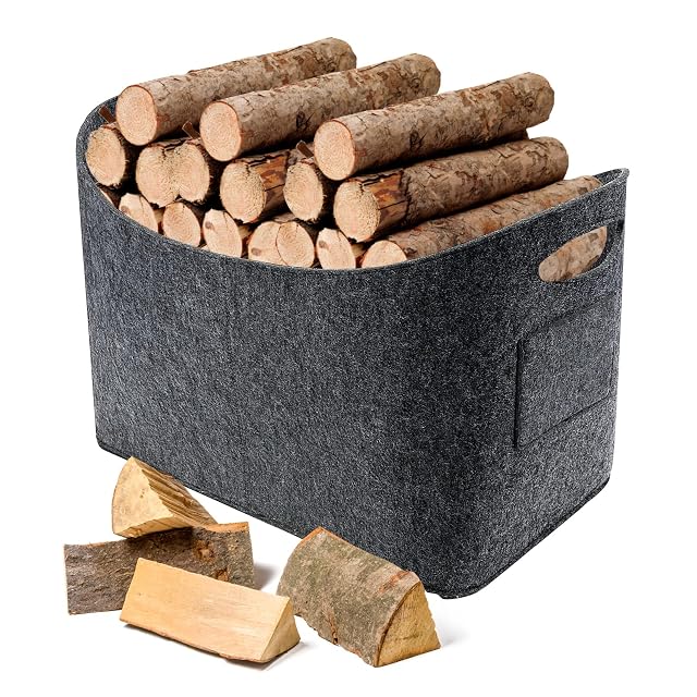 An extra large grey felt log bag of 63 litres with two handles and a side pocket