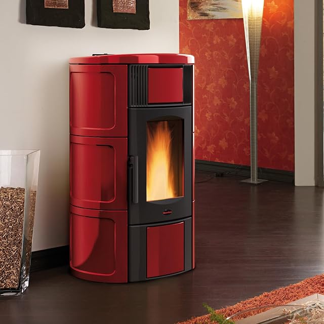 Bordeaux majolica-clad Extraflame Iside Idro H15 water-carrying pellet stove