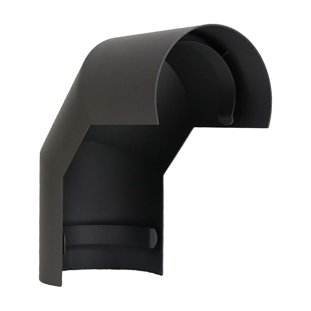 A cast grey heat shield formed to fit over a 90 degree stove pipe bend of 150 millimetres