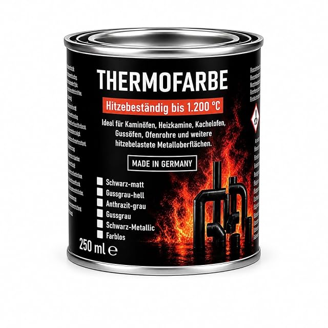 A 250 millilitre container of anthracite grey thermal stove paint rated to 1200 degrees