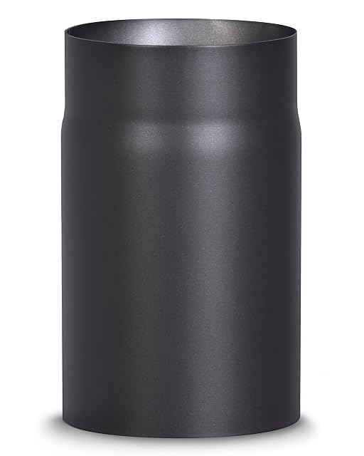 A black coated steel stove pipe of 150 millimetres diameter and 250 millimetres length