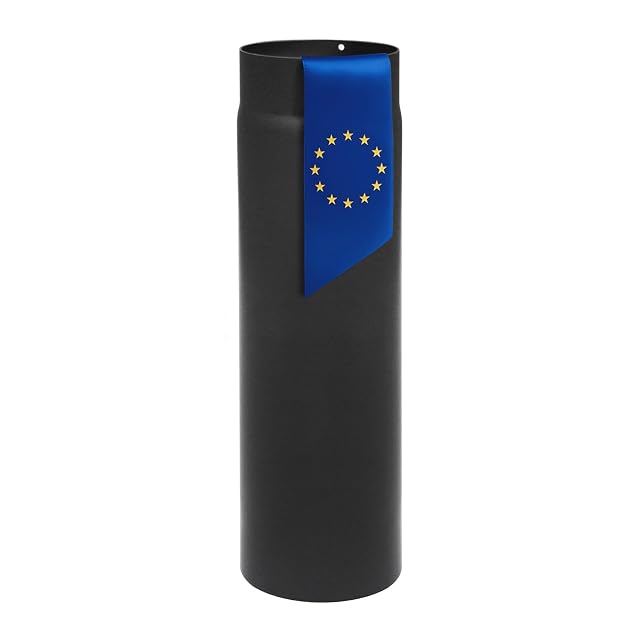 A matt black 500 millimetre stove pipe of 150 millimetres inner diameter in two millimetre steel