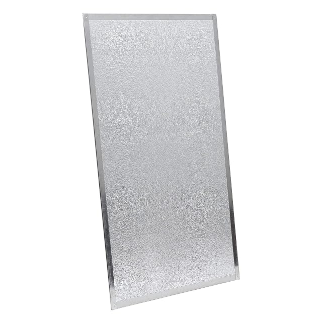 A silver aluminium-faced heat protection panel in a stainless steel frame, 800 by 500 millimetres