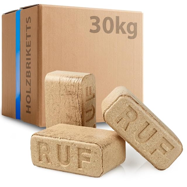 A 30 kg plastic-free pack of RUF-form hardwood briquettes made from beech and oak shavings